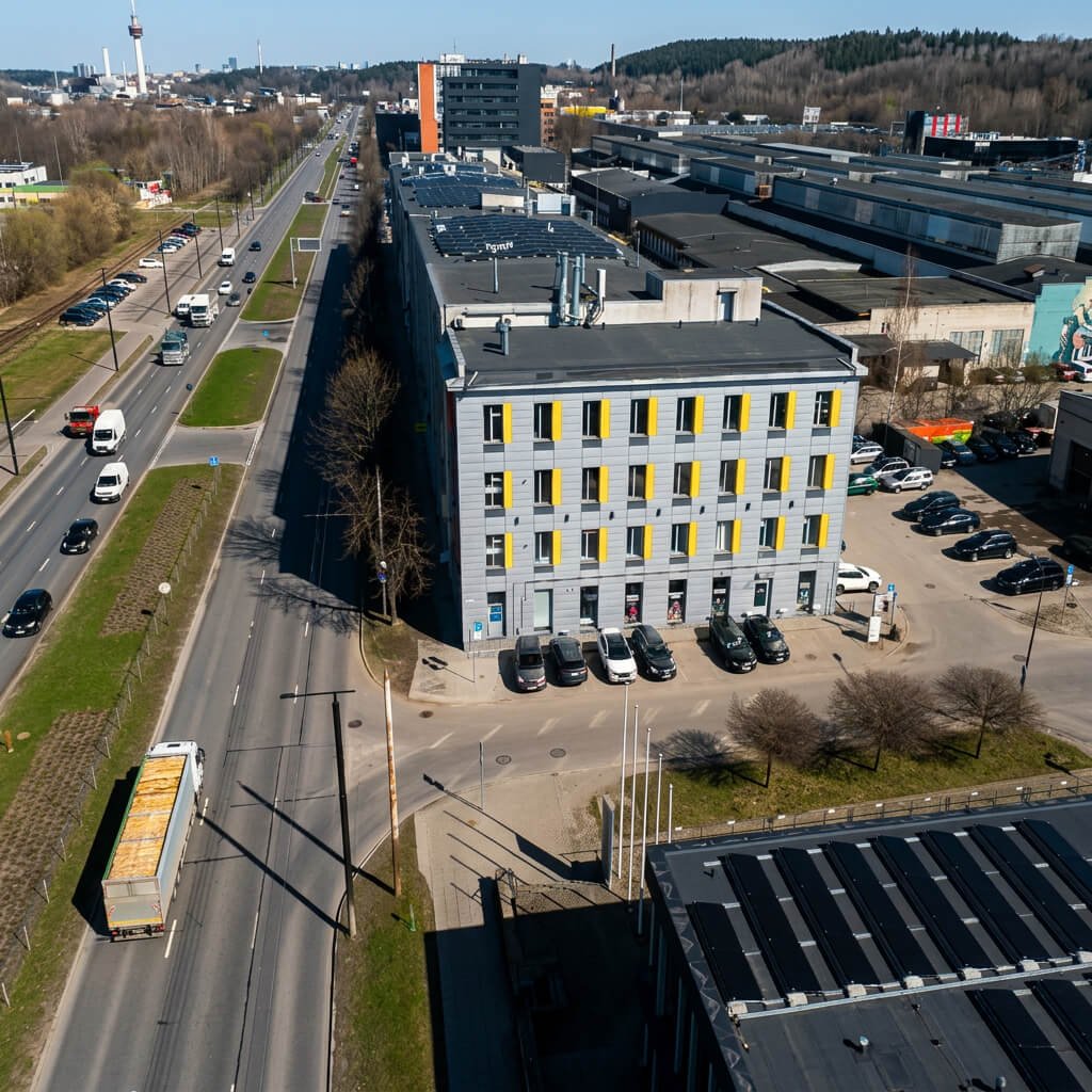 Hustle Point ofiso vieta iš drono perspektyvos